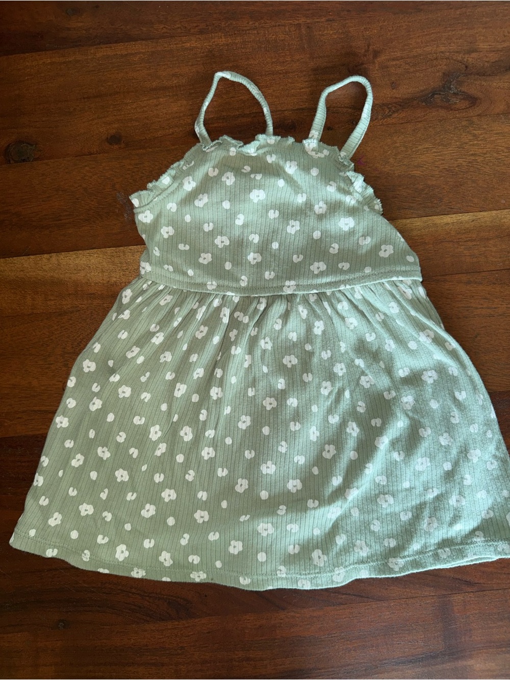 Carter's Sage Green Floral Sundress with White Flower Print